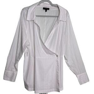 Lane Bryant White Tunic Blouse Front Faux Wrap With Sash Size 22
